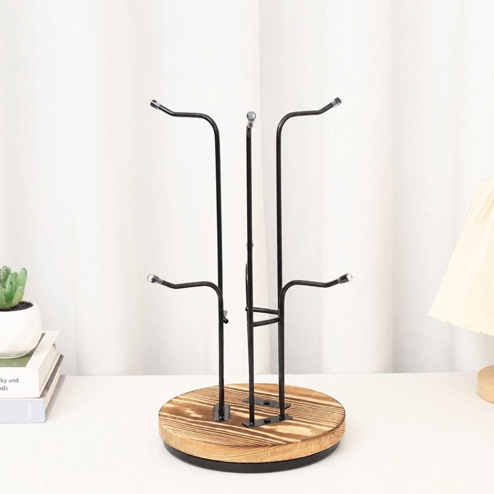 Wooden 360° Rotating Coffee Cup Holder Large Capacity Water Bottles Storage Rack Bedroom