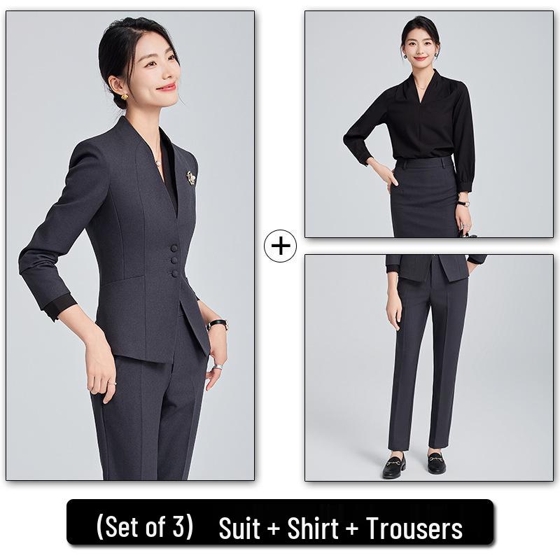 Женский пиджак без воротника - 2024 Весна/Осень Высококлассный салонный и гостиничный прием Профессиональный комплект рабочей одежды