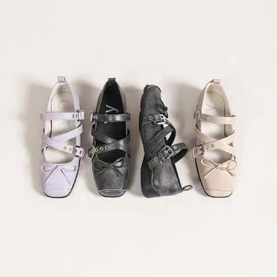 Повседневные спортивные балетки женские 2025 новые с мелким вырезом квадратным носком и ретро бантом