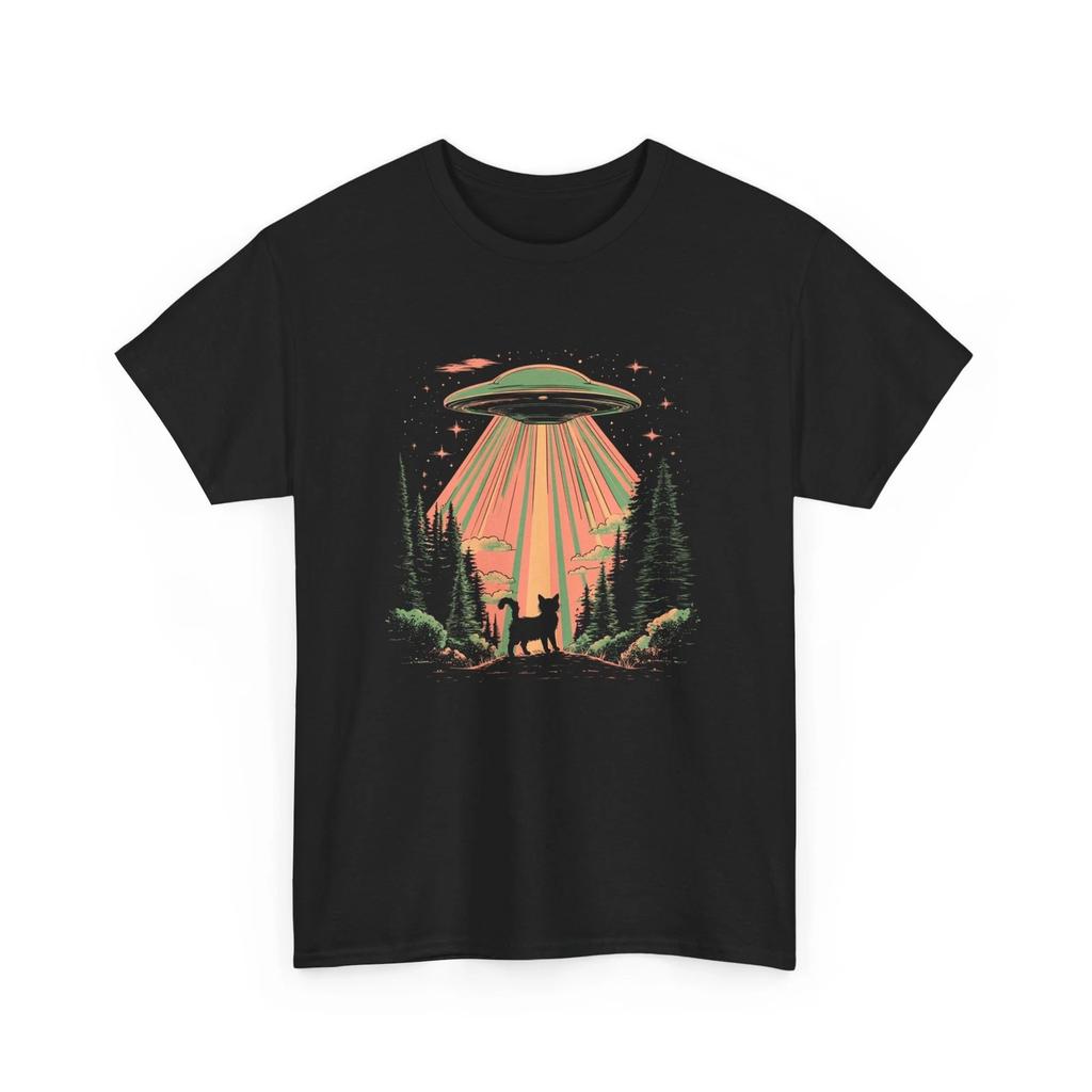 Cat & UFO Alien Shirt | UFO Alien Graphic Tee | Space Sci-Fi T-shirt Tops Tees Unisex