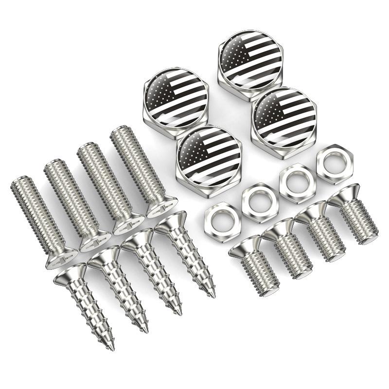 4 PCS American Flag License Plate Bolts Decorative Kit Stainless Steel License Plate Frame Fasteners for Car Truck Motorcycle