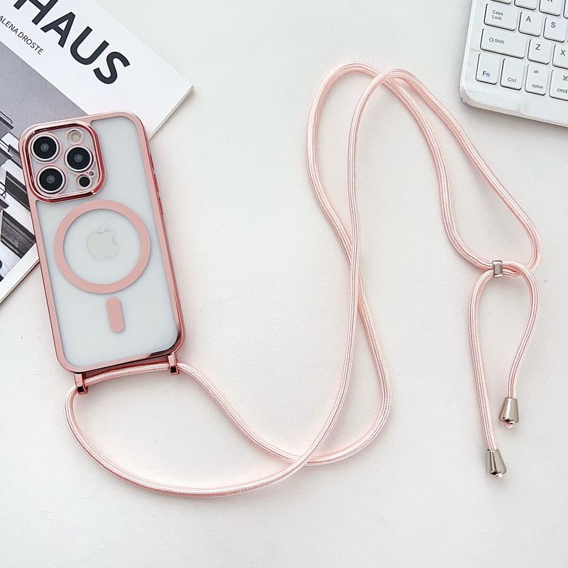 Для iPhone 16 Pro 15 Pro Max 14 13 12 11 16E Air 17 Для Magsafe Чехол С Покрытием По краю Прозрачный Чехол Ударопрочный С Ремешком Чехол для Телефона