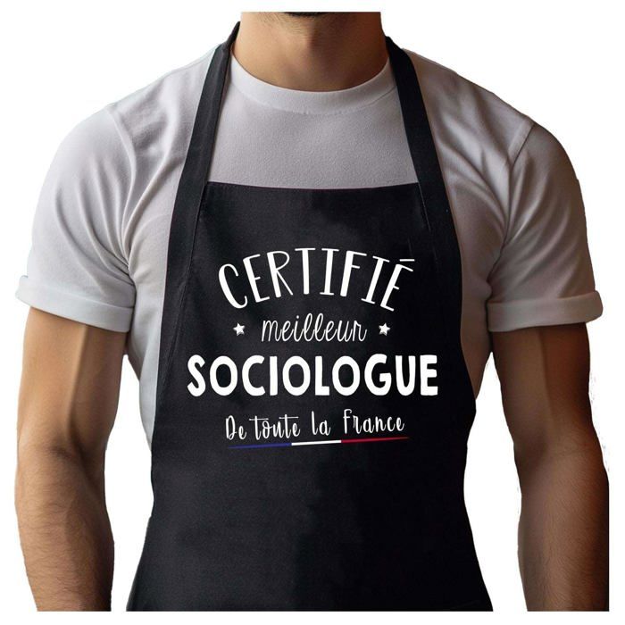 Tablier de cuisine - Sociologue Certifié Meilleur de France - Noir - Impression bretonne - Coton résistant