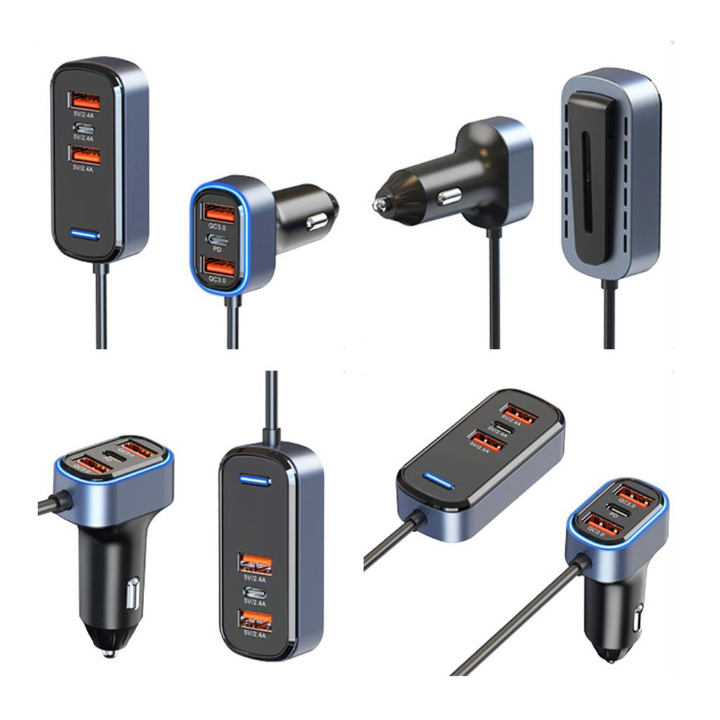 65W Multi USB Car Charger Car Phone Charging Adapter PD3.0 QC3.0 Car Charger for Multiple Devices 12-24V USB Car Charger