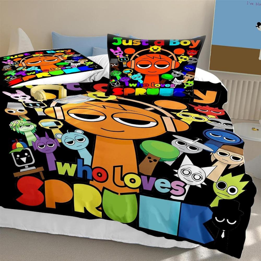 Комплект пододеяльника Sprunki Kids для односпального одеяла с 2 наволочками, пододеяльник 135 x 200 см с 3D-печатью, теплые подарки для фанатов игр