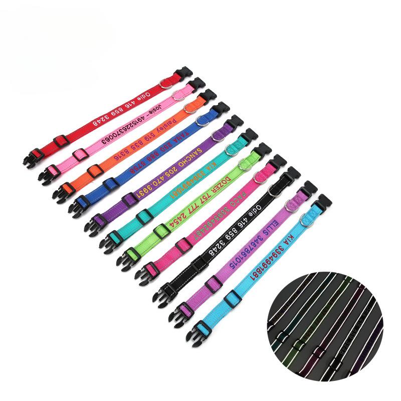 Нейлоновый светоотражающий ошейник с вышивкой для домашних собак