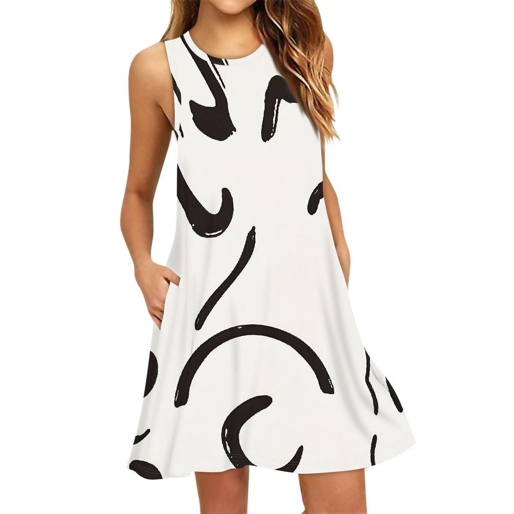 Женское модное пляжное платье без рукавов с круглым вырезом и цветочным принтом