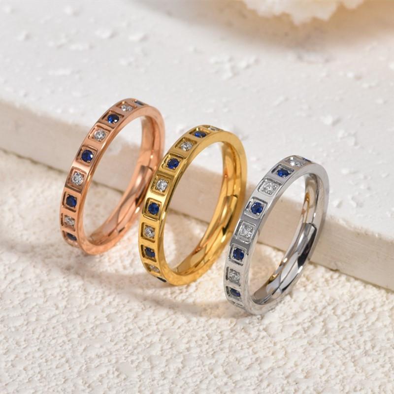 Тонкое 3 мм Штабелируемое Вечное кольцо с белыми и синими кубическими циркониями Свадебное кольцо для женщин, девушек Размер 5-11