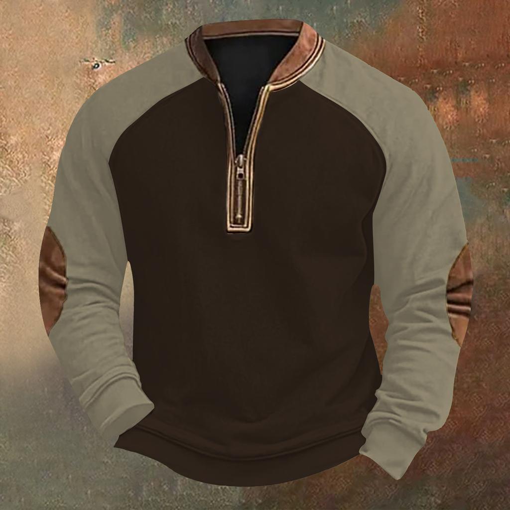 Мужская повседневная толстовка в стиле ретро с цветными блоками на молнии