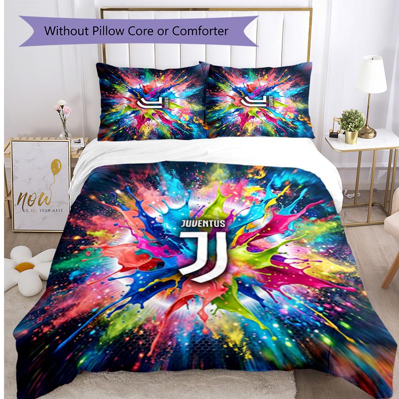 Juventus FC С принтом 3 шт. Комплект постельного белья Мягкий, приятный для кожи, стирающийся Пододеяльник и Наволочки Комплект Для всех сезонов Спальня