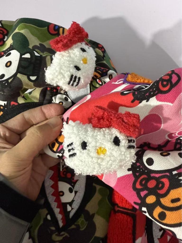 Мужская и женская повседневная свободная толстовка-куртка с принтом акулы Hello Kitty