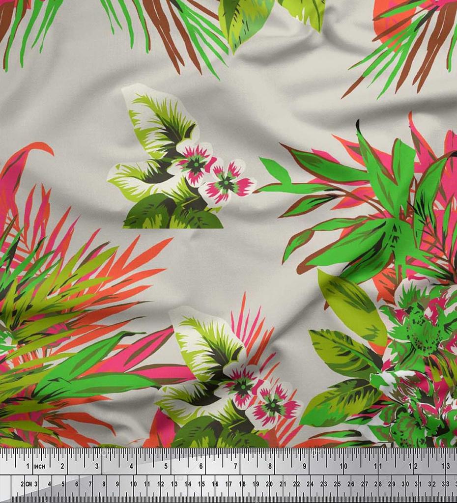 Soimoi Хлопчатобумажный батист с листьями и цветочным принтом лилии, метр швейной ткани, 42 дюйма