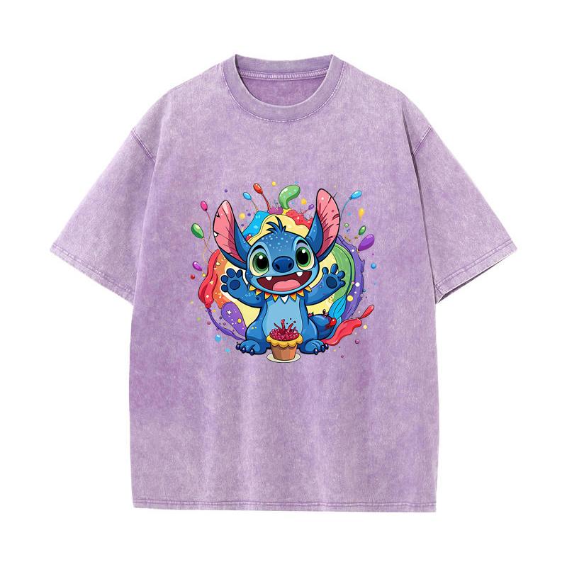 XH+30 MINISO 2026 Summer Vintage Wash Printed Pure Cotton Shoulder Style Men's and Women's Round Neck Short Sleeved Couple T-shirt