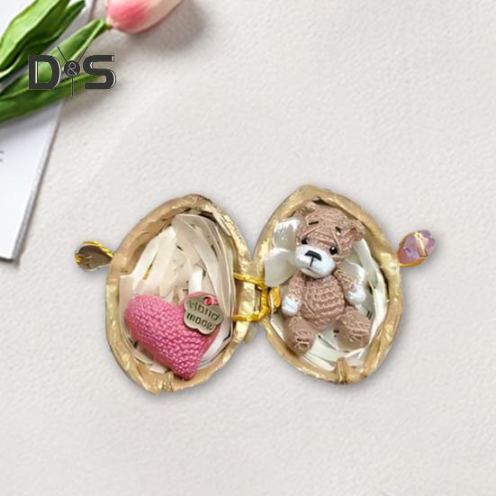 Миниатюрное вязаное крючком животное в скорлупе грецкого ореха, миниатюрный кролик-медведь с сердечком, эмоциональная поддержка, подарок для любителей животных, подруг и женщин