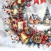 Waterproof Window Murals Watercolor Christmas Wreath Static Cling, Reusable Xmas Sticker with Red Bow Party Supplies Winter Snowy Decal, Holiday