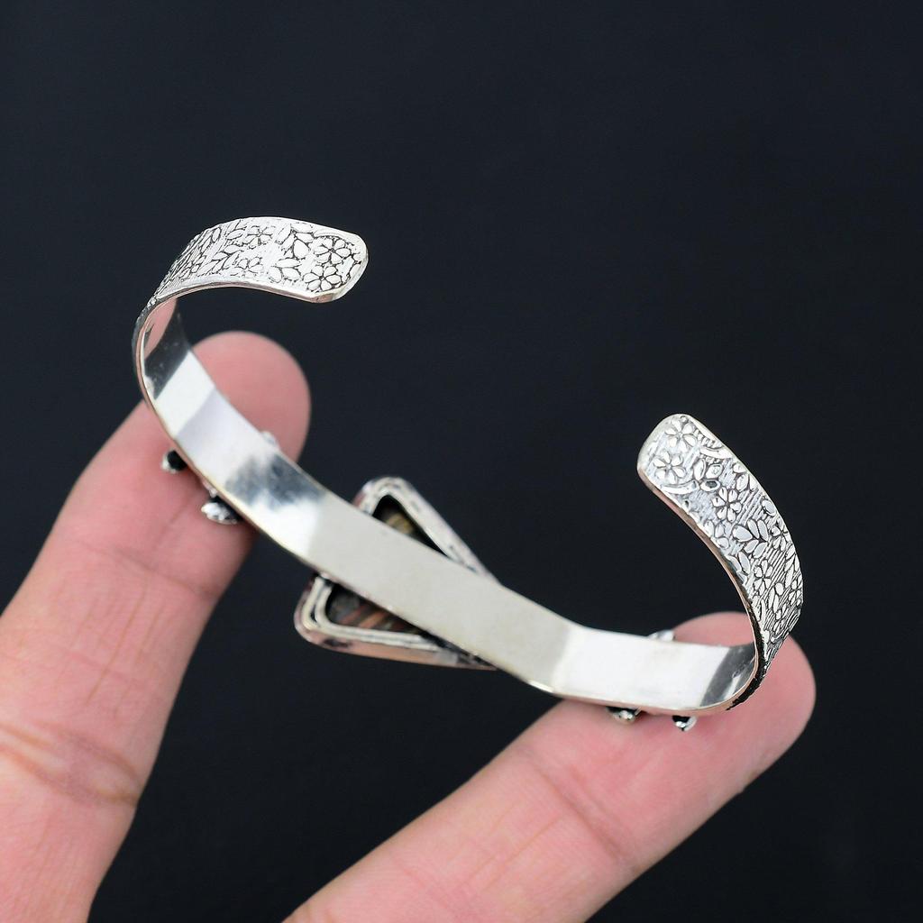 925 Sterling Silver Natural Iron Tiger Eye Wedding Mother Flower Bangle Jewelry