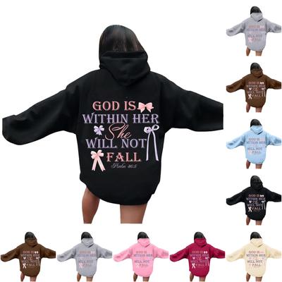 IS WITHIN HER WILL NOT FALL Женская толстовка с круглым вырезом и длинным рукавом с принтом и капюшоном