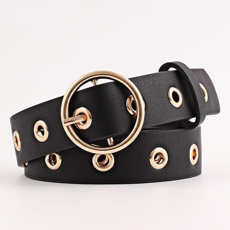 Fashionable White Belt With Full Hole Design Elegant Pu Buckle For Students