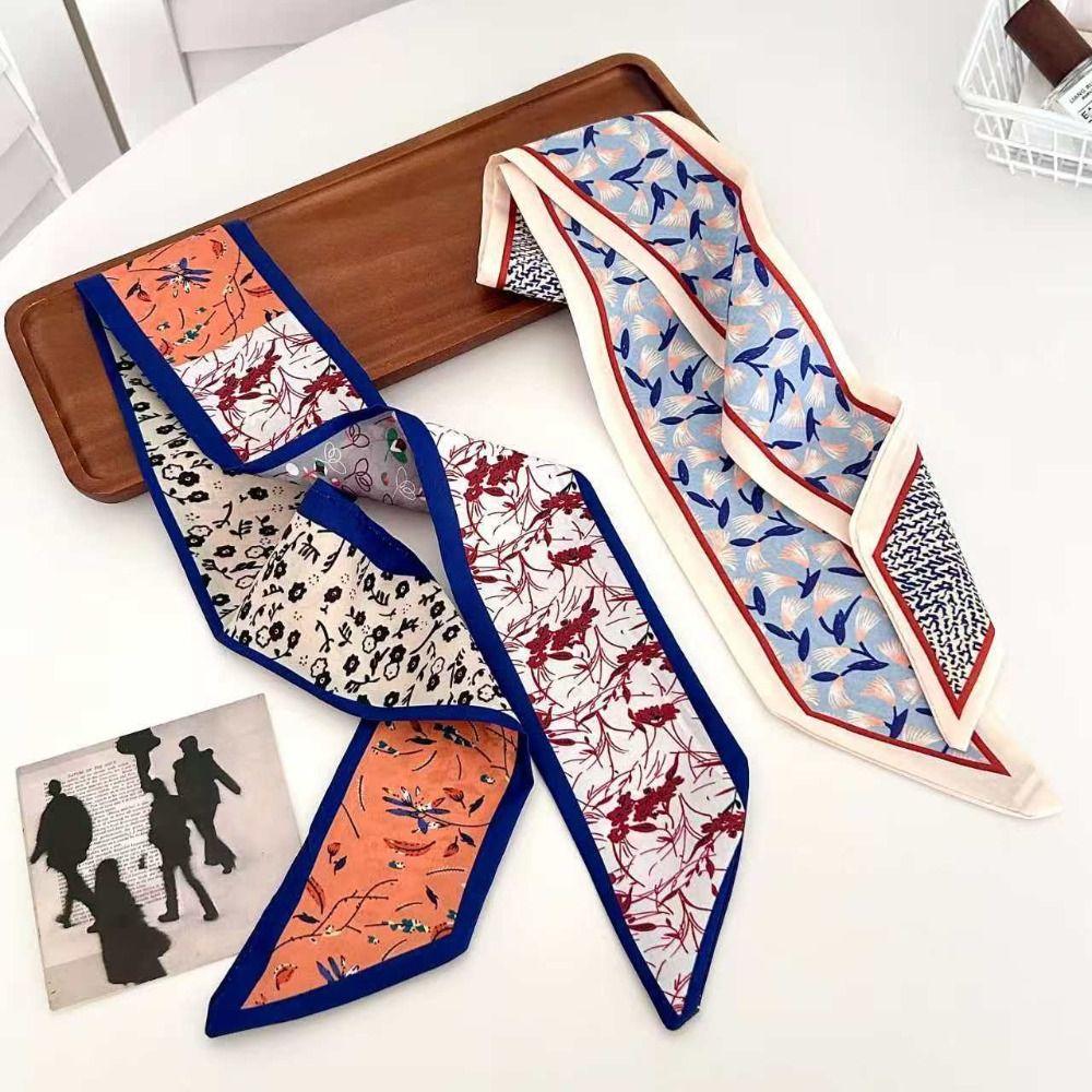 Luxury Neck Strap Flower Pattern Silk Scarves Fashion Hair Band