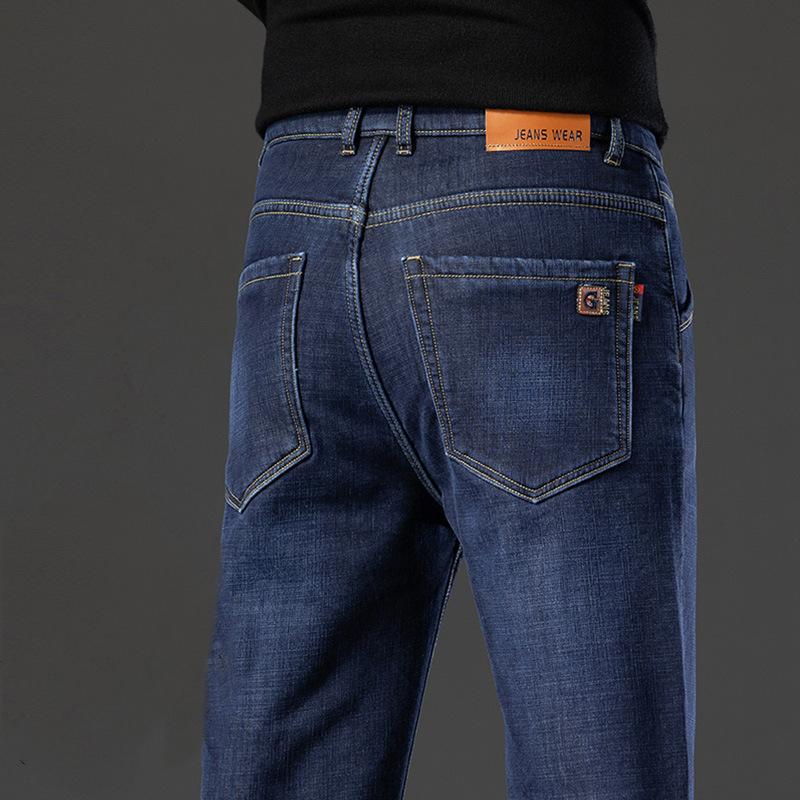 Осень и зима новые джинсы прямые свободные деловые повседневные брюки зимние бархатные утолщенные теплые брюки