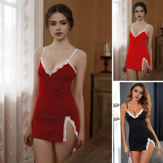 2 шт./комплект женские летние ночные рубашки трусики комплект бретельки-спагетти без рукавов бант кружево