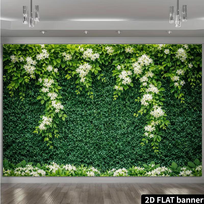 Artificial Green Leaf Wall Cascading White Blossom Photo Background