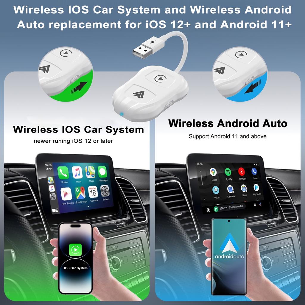 2-в-1 беспроводная автомобильная система IOS Android автоматический адаптер Plug and PlayQuick автоматический