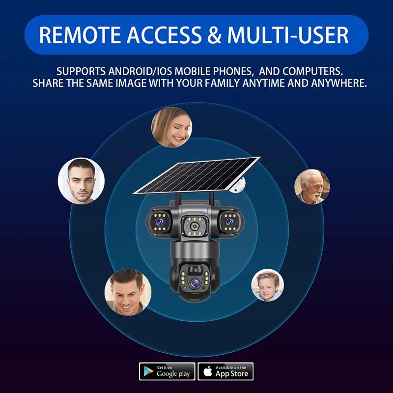 LS VISION 4G 12МП Солнечная камера SIM-карта 3 объектива Наружное наблюдение Водонепроницаемая PIR Обнаружение человека CCTV Ночное видение PTZ-камера Встроенный аккумулятор