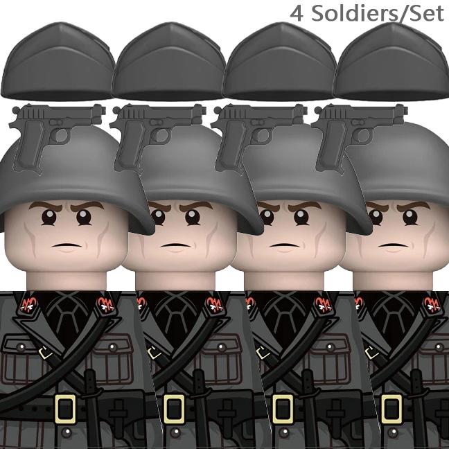MOC Вторая мировая война Итальянские Солдаты Фигурки Строительные Блоки Армия Италии Офицер Пехоты Оружие Пистолет Плащ Шлемы Танковая Пушка Кирпичики Игрушки