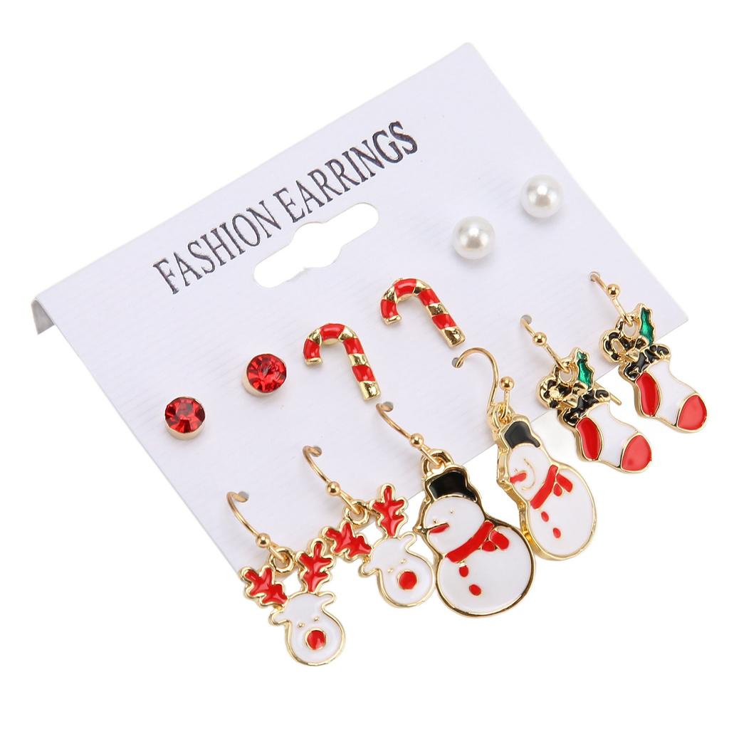 6 Pairs Christmas Earrings Romantic Cheerful Alloy Material Light Weight Decorative Holiday Earrings Jewellery