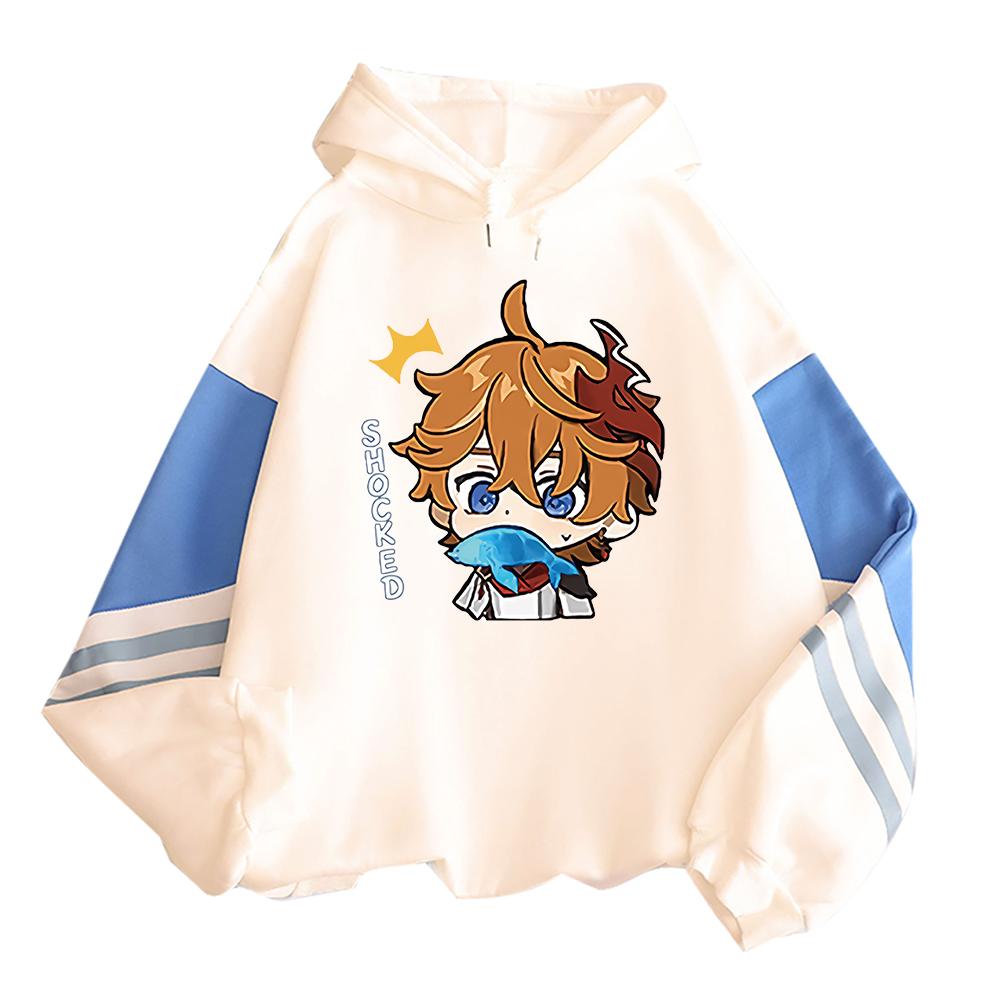 Harajuku Game Genshin Impact Tartaglia Толстовка с принтом для женщин и мужчин Мода Kawaii Boy Head Плакат с длинным рукавом Уличная одежда Мужские толстовки
