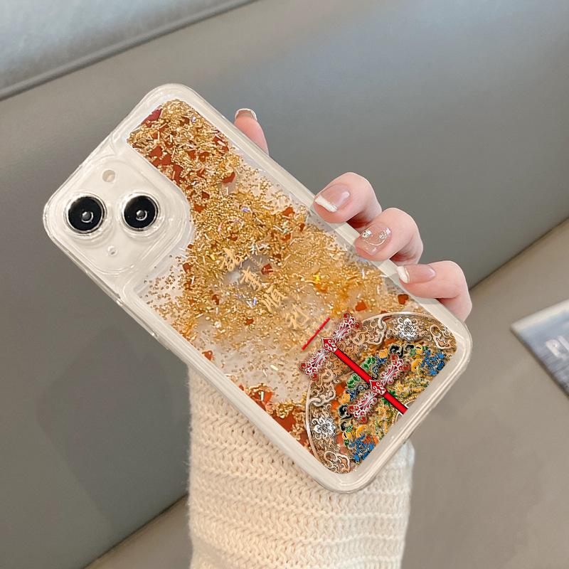 Бог богатства подойдет для Apple 16 Promax Прозрачный чехол для мобильного телефона Iphone15 Праздничный зыбучий песок 14 Полное покрытие Anti-Fall 13
