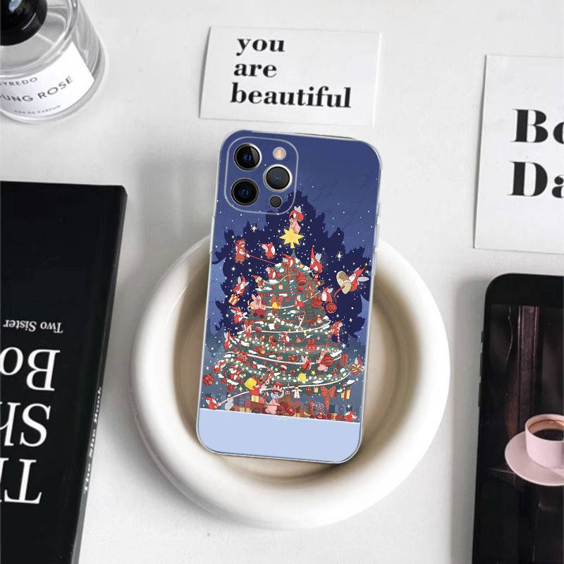 Аниме Санта Клаус Олень Рождественская елка Чехол для телефона для iPhone 11 12 13 14 15 16 17 Pro Max Plus Прозрачная задняя крышка
