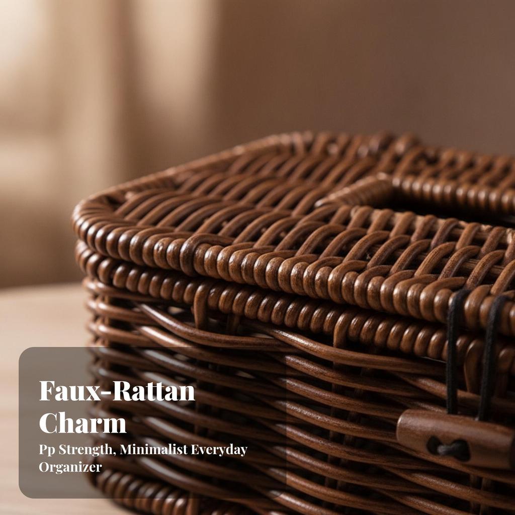 Rattan Tissue Box Holder Woven Cover with Lid Long-Lasting for Desk