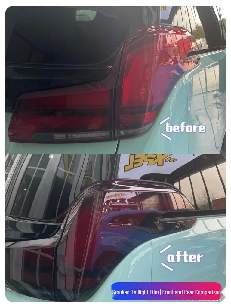 Black Warrior Smoked Headlight & Center Pillar Film for 25 Toyota Alphard Models - TPU Gloss Black