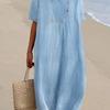 Women's Cotton Linen Solid Color Dress - In Stock