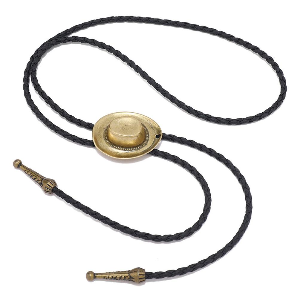 American Bolo Tie Punk Braided Rope Necktie Vintage 3D Cowboy Hat Pendant Western Necklace Costume Accessories for Men