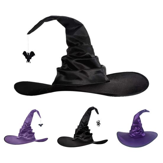 Хэллоуин шляпа паук декор летучая мышь угловая шляпа ведьмы с рюшами и большими полями волшебница волшебница косплей дом с привидениями карнавальный костюм для вечеринки