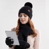 Women's Winter Hat Scarf Gloves Set Faux Fur Pompom Ball Knitted Cap Long Scarf Touch Screen Gloves Set for Cold Weather