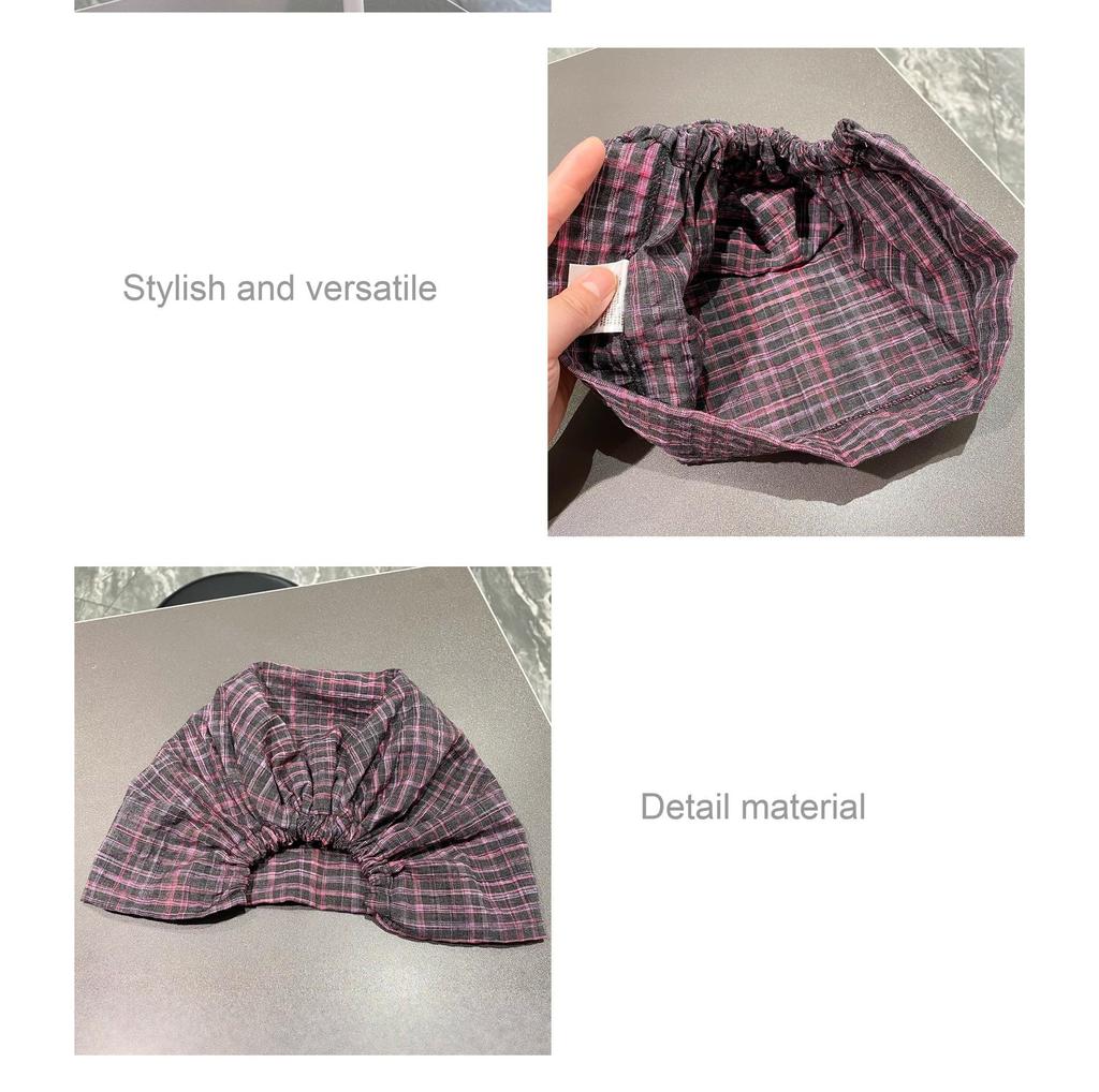 Европейский и корейский клетчатый головной платок: Стиль Пустоши, Свободная Мешковатая Шапка-Бини для Большого Обхвата Головы, Модная Горячая Девушка Бандана-Шляпа.