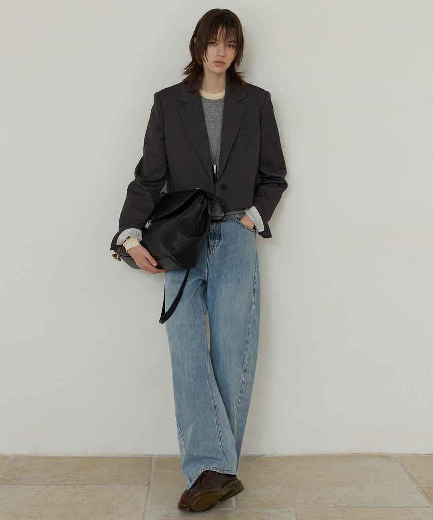 CITYBREEZE Single One-Button Tailored Crop Jacket_Charcoal