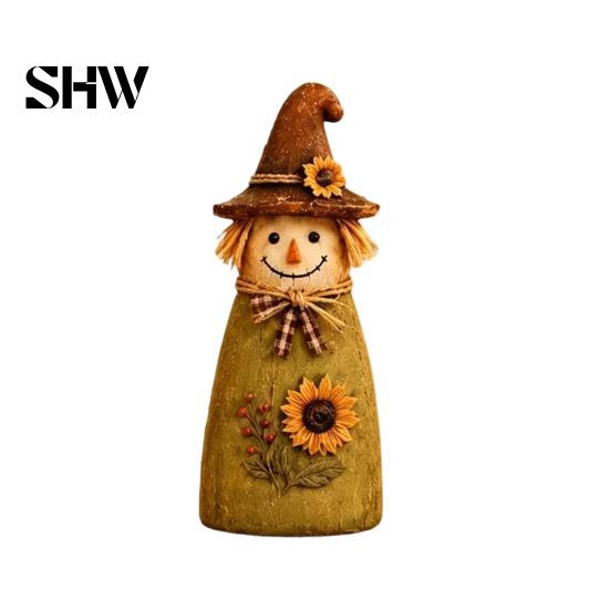 Unique Holiday Housewarming Gifts Vintage Resin Scarecrow Figurines, Fall Harvest Pumpkin Sunflower Maple Autumn Home Decor Leaf Tabletop Decor,