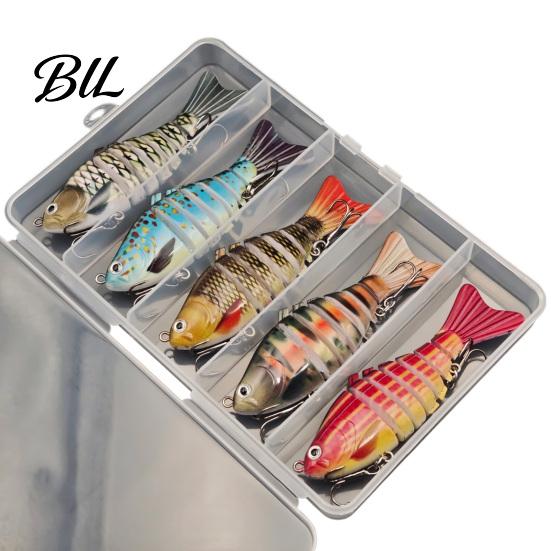 Professional Fishing Tools 5Pcs/Set Hard Lures, Bass Baits with Metal ABS Tackle Hooks, Reusable Realistic Lures for Anglers Freshwater Saltwater Bait