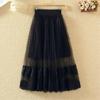 Woman's Mid-length Yarn Skirt Elastic Waist Printed Lace High Waist A-line Skirt Pleated Skirt Work Travel