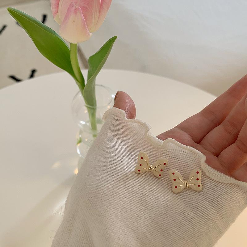 Серьги из стерлингового серебра S925 с красной бабочкой и глазурью: Милые, Сладкие Серьги-Гвоздики для Женщин