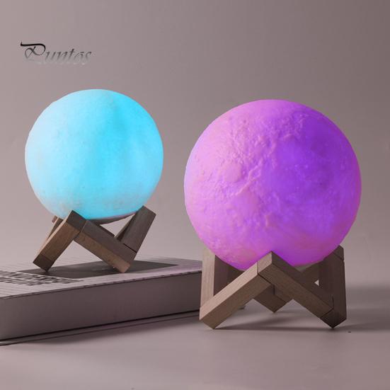 Лунная лампа с деревянной основой, 16 цветов RGB, сенсорный датчик, перезаряжаемый 3D лунный ночник, декор для спальни