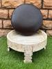 Wooden Round Side Table With Cushion-Carved Sitting Grinder Table-Wooden Bedside Central Table Art Furniture Decor-End Table Art Decor