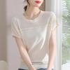 Women Summer Thin Elegant Knitted T-shirts Ladies Short Sleeve Round Neck Simple Tops