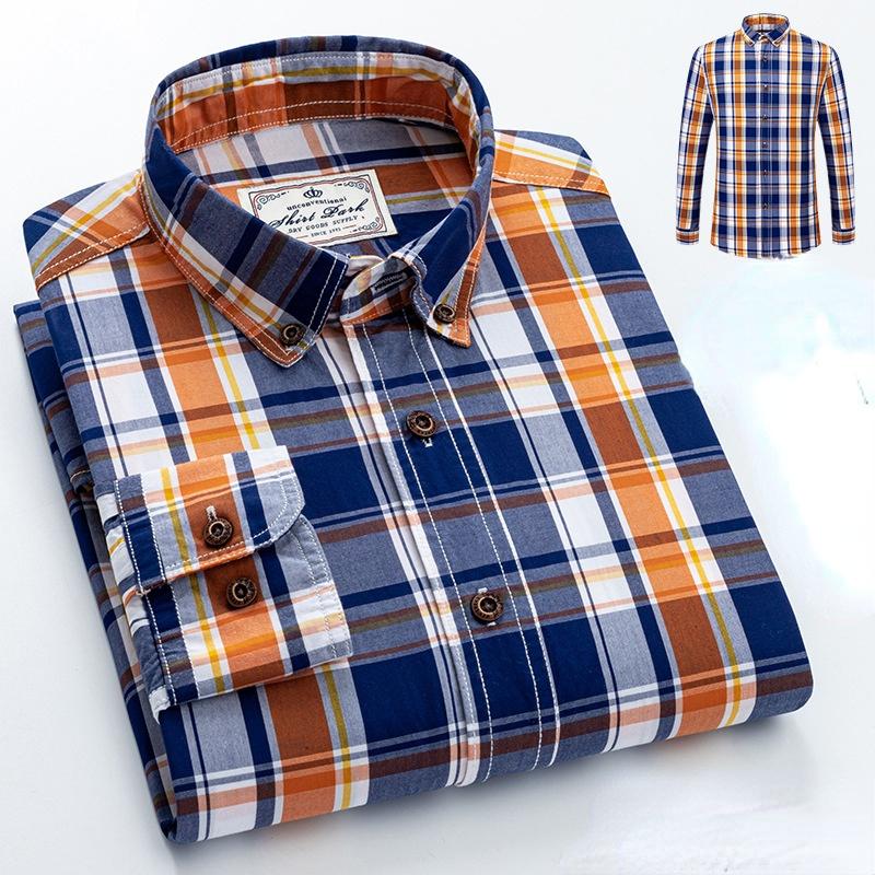 CHEST S-4XL Хлопковая мужская новая клетчатая рубашка с длинным рукавом Весенняя хлопковая повседневная рубашка Slim Fit дюймовая рубашка