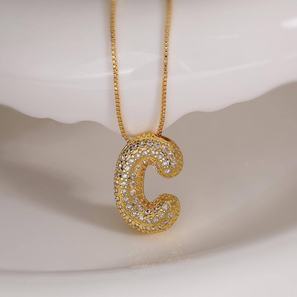 Cubic Zirconia Gold Plated Bubble Alphabet Letter Necklace Monogram Necklace Balloon Initial Necklace Gifts for Women Ladies